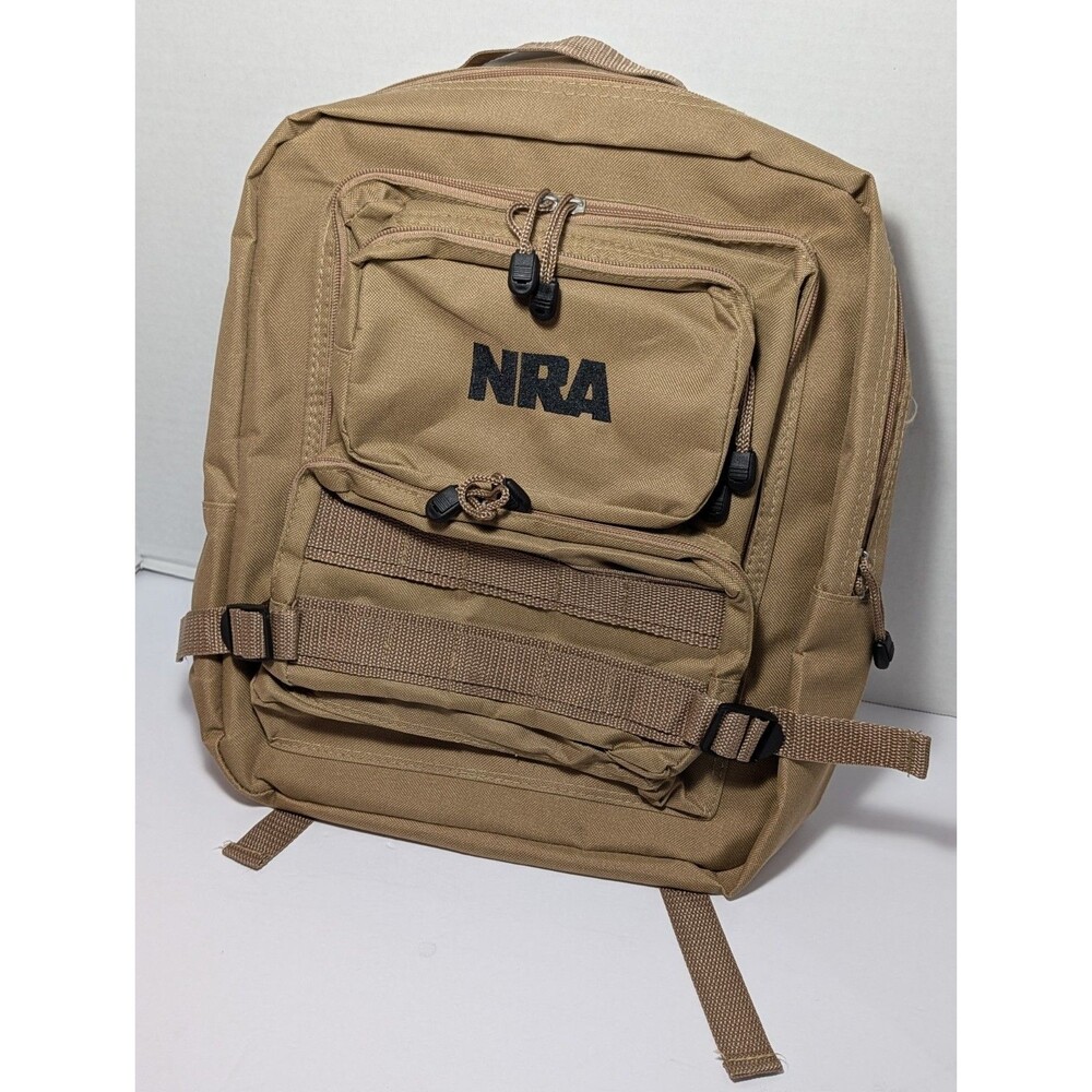 NRA Tactical Backpack Range Hunting 4 Compartments Desert Tan/ KHAKI NEW 13”X16”